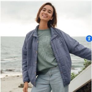 Amuse Society Blue Quilted Lightweight Snap-Front Jacket Embroidered Palm L/XL